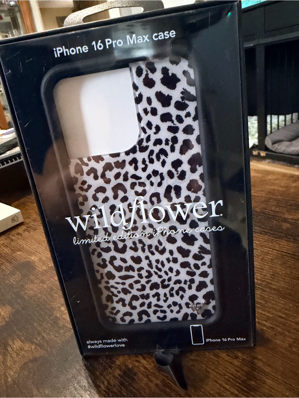 Wildflower iPhone 16 Pro Max Case - White with Black Leopard Spots